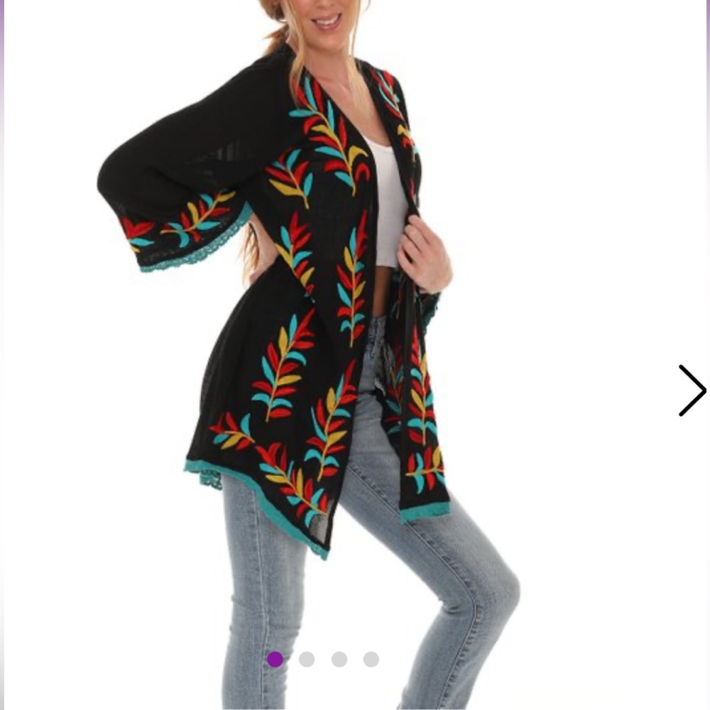 Black Floral Embroidered Open Cardigan - 4x